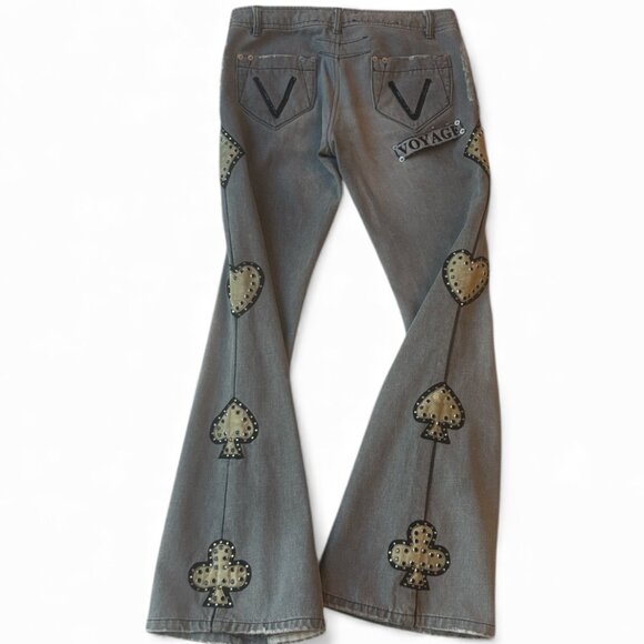Mazzilli Michielsens Denim - Vintage Voyage Jeans Women’s 28 Embellished Leather Suit Symbols Rare Find